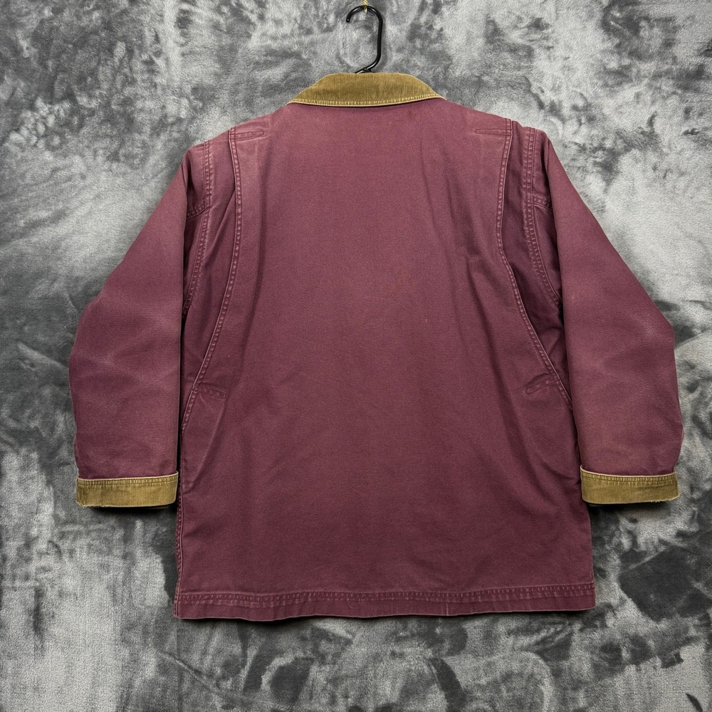 L.L. Bean Field Coat Jacket Womens M Plum Burgundy Plaid Lined Canvas Barn Chore - Picture 2 of 11